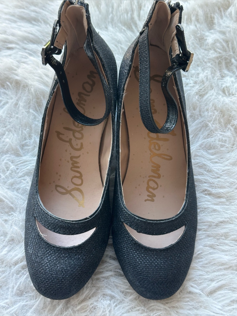 Sam Edelman Evelyn Betty Black Mary Jane-Style Glitter Flats size 4